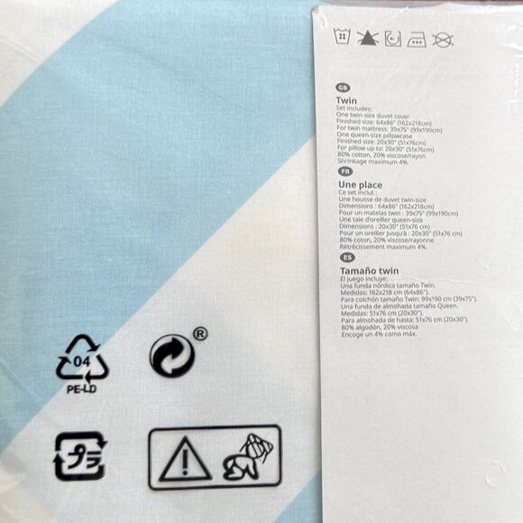 IKEA SLOJSILJA Light Blue & White Stripe Twin Duvet Cover & Pillowcase - Picture 3 of 3